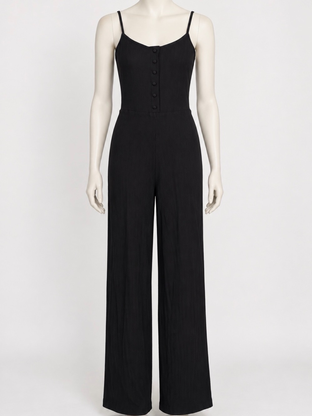 Reformation Black Ribbed Tencel Spaghetti Strap Jumpsuit Small